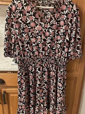 Women’s Black Floral Smocked-Waist Dress in Pink by Ophelia Roe size 2X